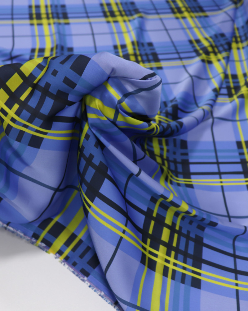 Tecido Crepe Silk Italiano Xadrez Amarelo e Azul