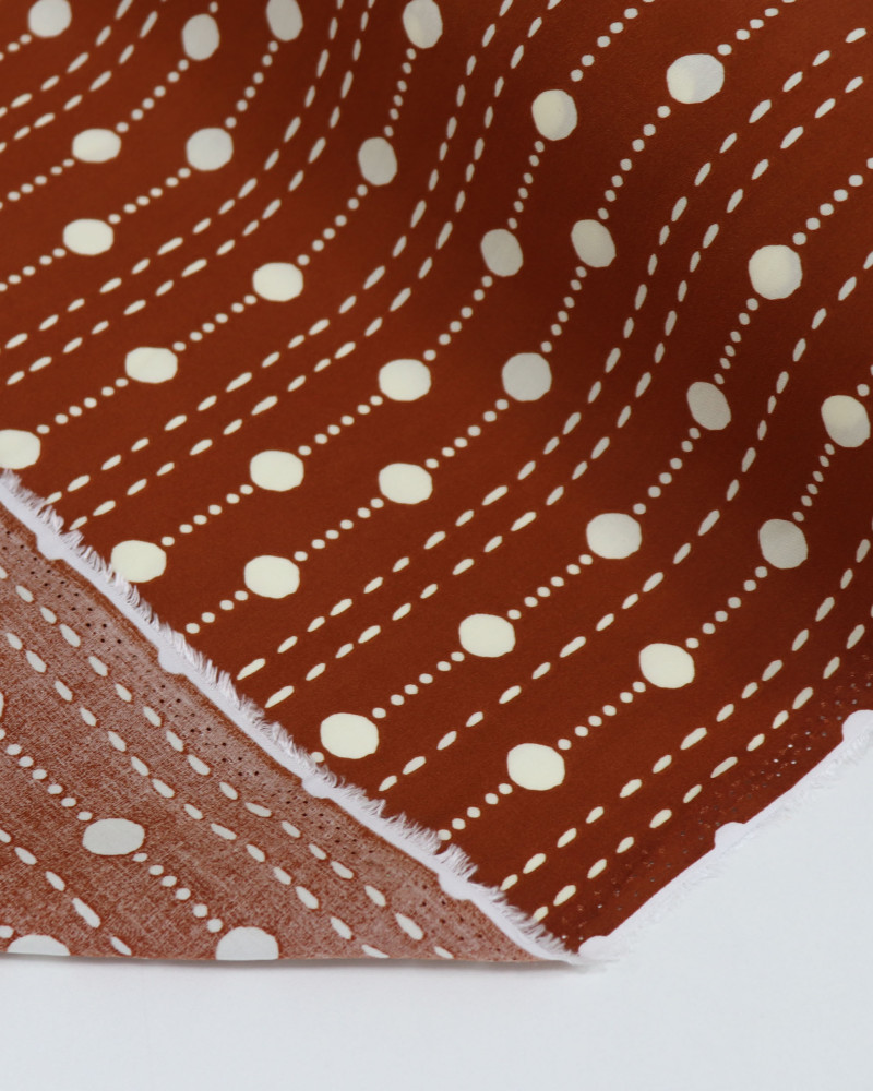 Tecido Viscose Poá e Pontilhados Creme e Terracota