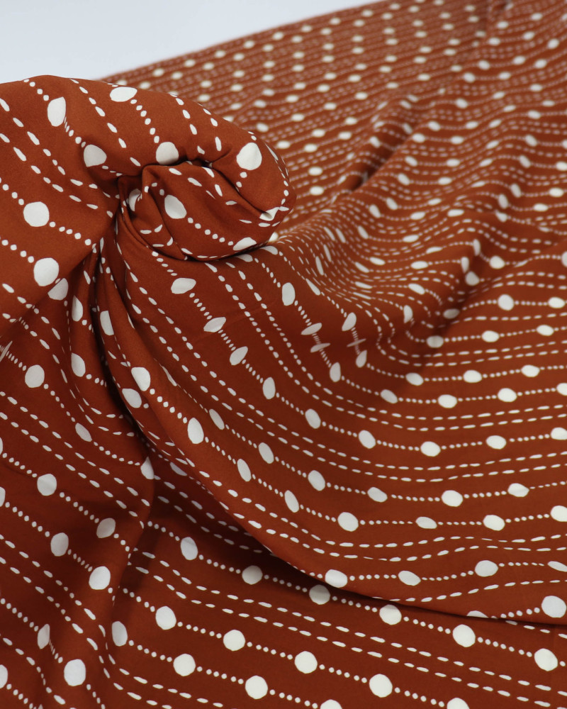 Tecido Viscose Poá e Pontilhados Creme e Terracota