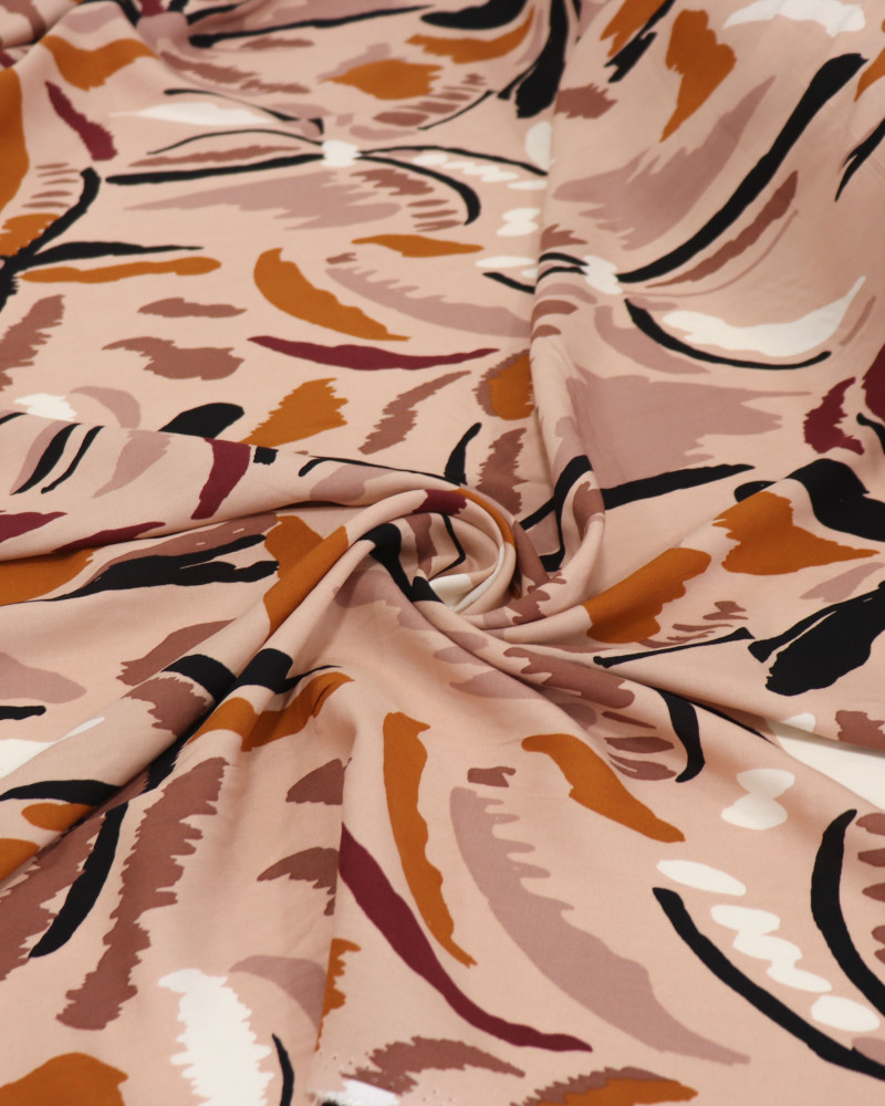 Tecido Viscose Coqueiros em Aquarela Terracota e Nude