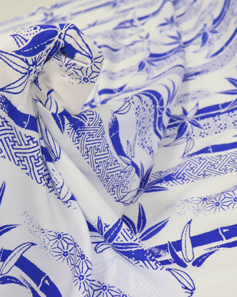 Tecido Viscose Bambuzal Azul e Branco