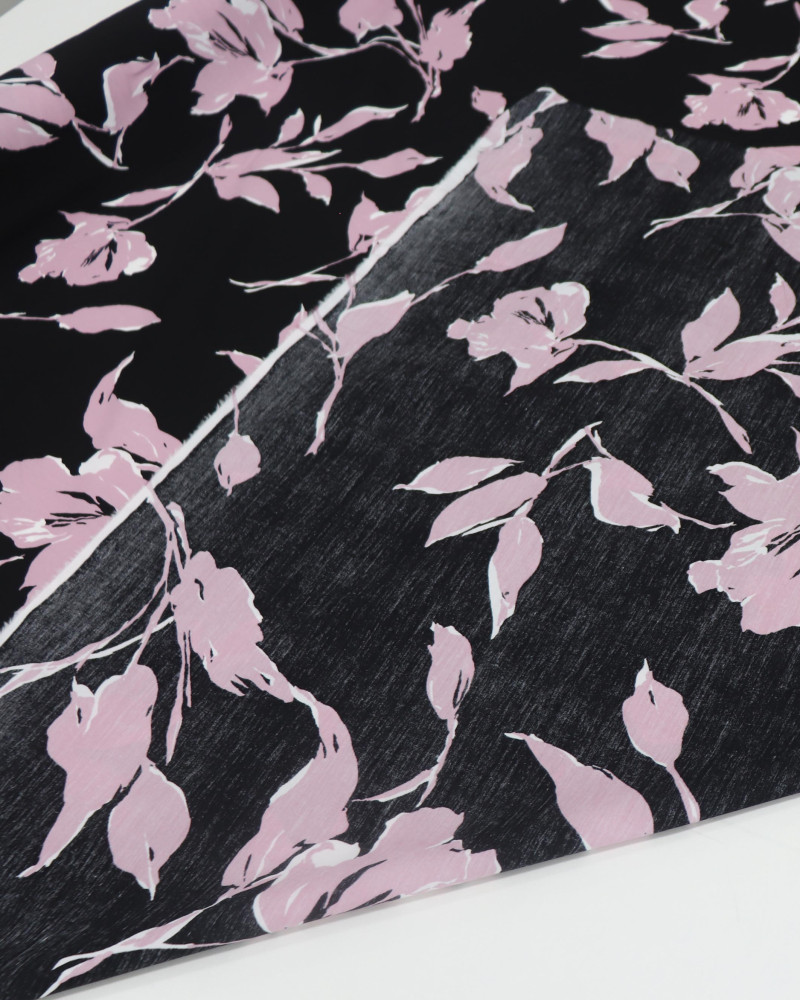 Tecido Tricoline Italiano Flores Rosa Claro e Preto