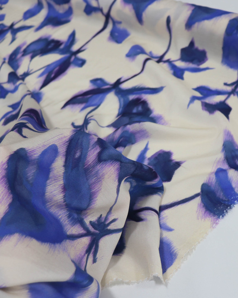 Tecido Viscose Fina Italiano Tie Dye Azul e Creme 