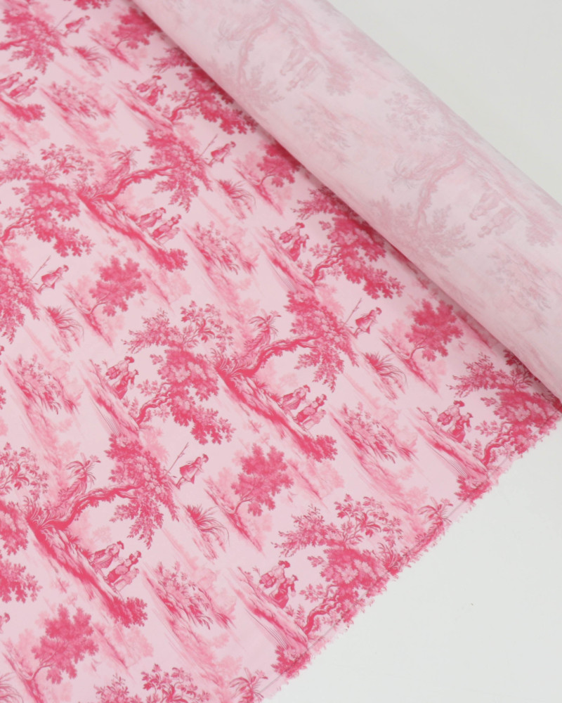 Tecido Viscose Premium Toile de Jouy Tons de Rosa