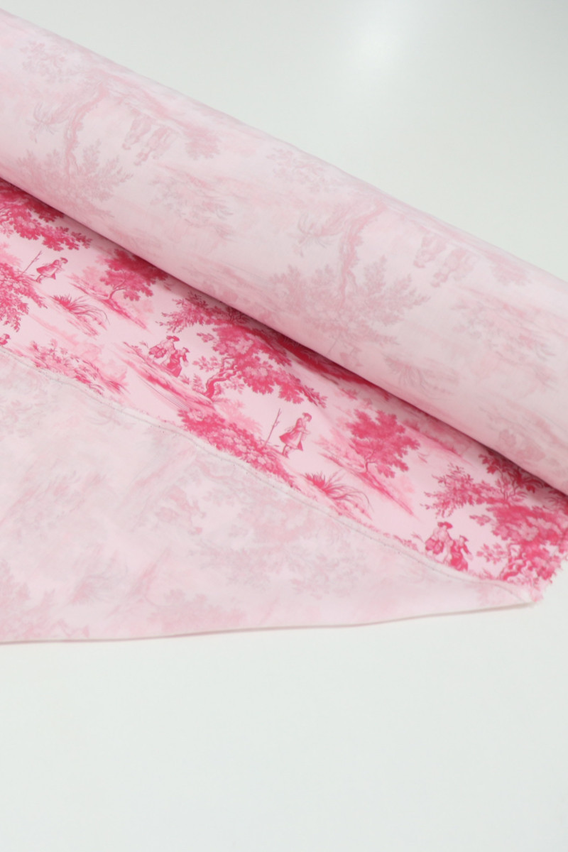 Tecido Viscose Premium Toile de Jouy Tons de Rosa