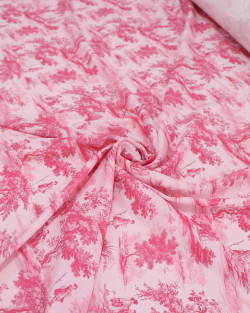 Tecido Viscose Premium Toile de Jouy Tons de Rosa