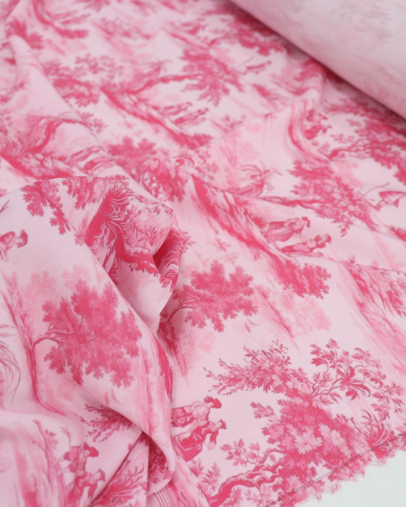 Tecido Viscose Premium Toile de Jouy Tons de Rosa