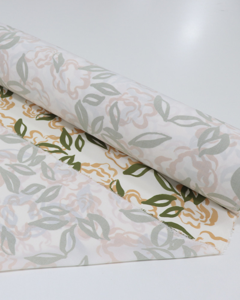 Tecido Viscose Premium Folhas e Flores Creme