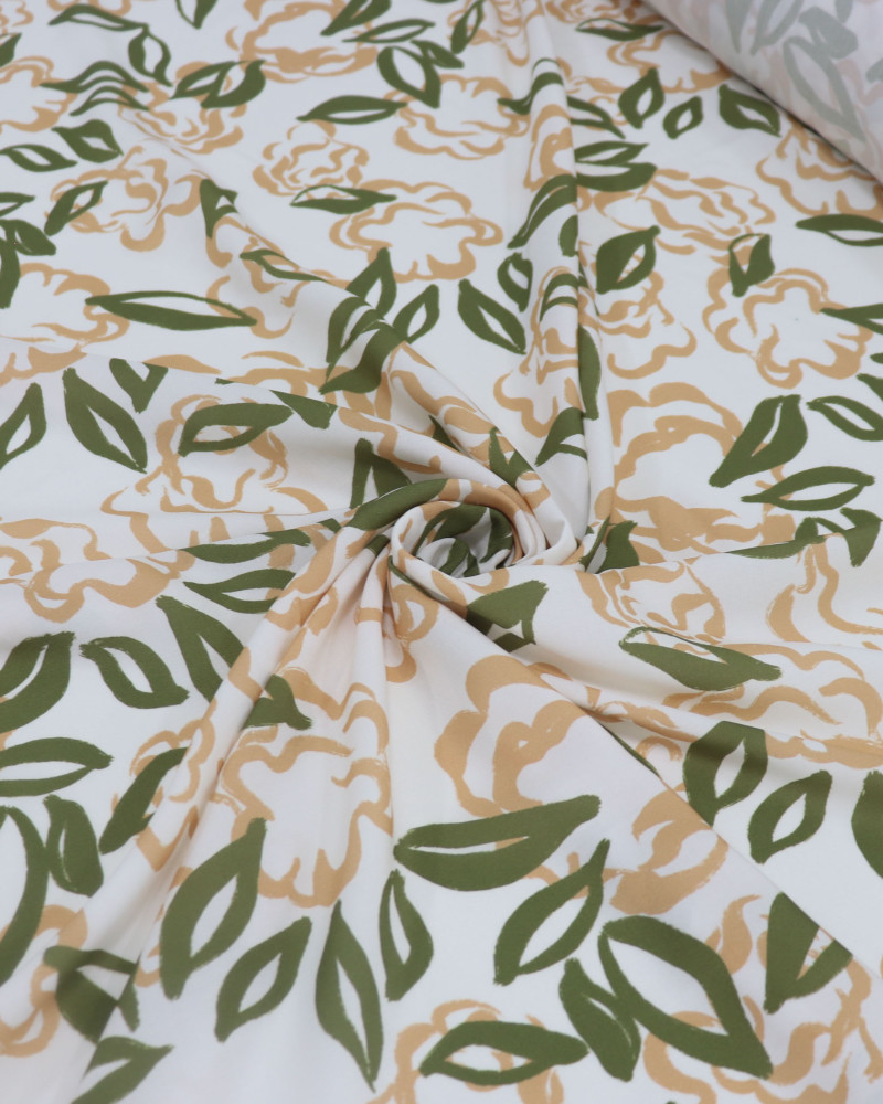 Tecido Viscose Premium Folhas e Flores Creme