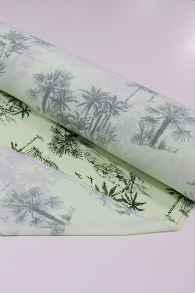 Tecido Viscose Premium Toile de Jouy Palmeiras Verde