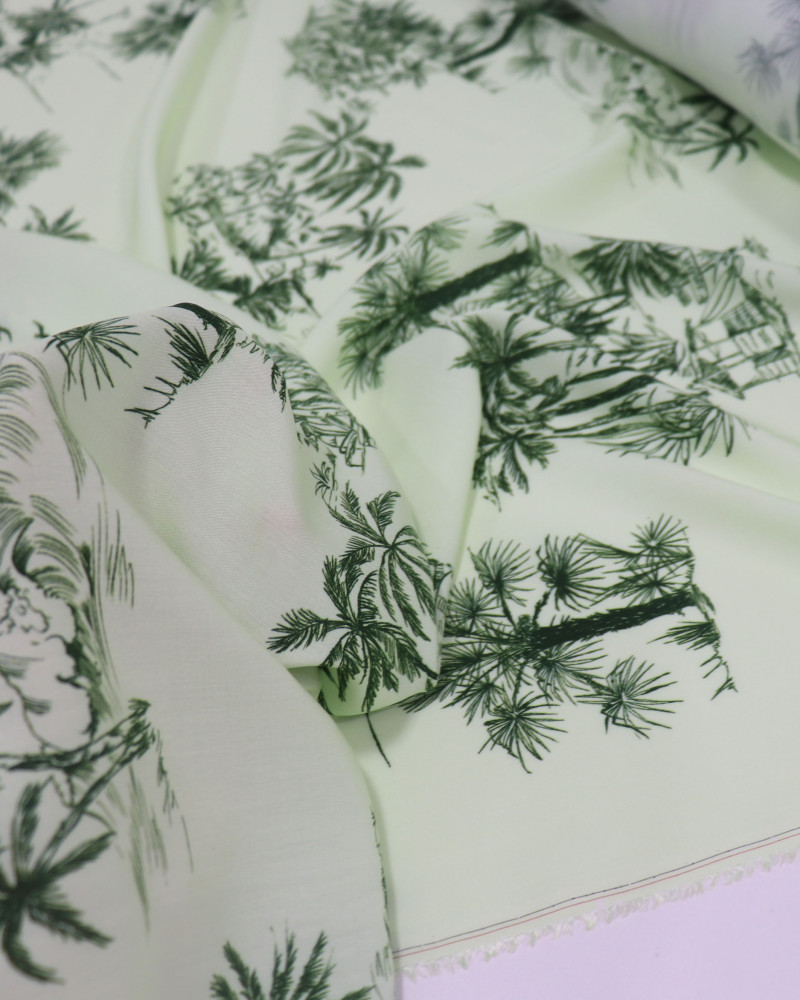 Tecido Viscose Premium Toile de Jouy Palmeiras Verde