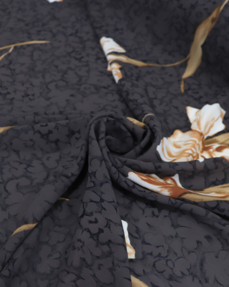 Tecido Crepe GGT Italiano Flores Terracota e Marrom