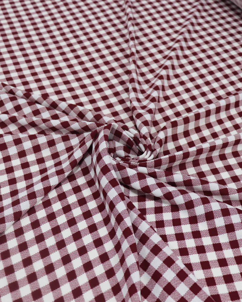 Tecido Crepe Koshibo Quadriculado Branco e Marsala