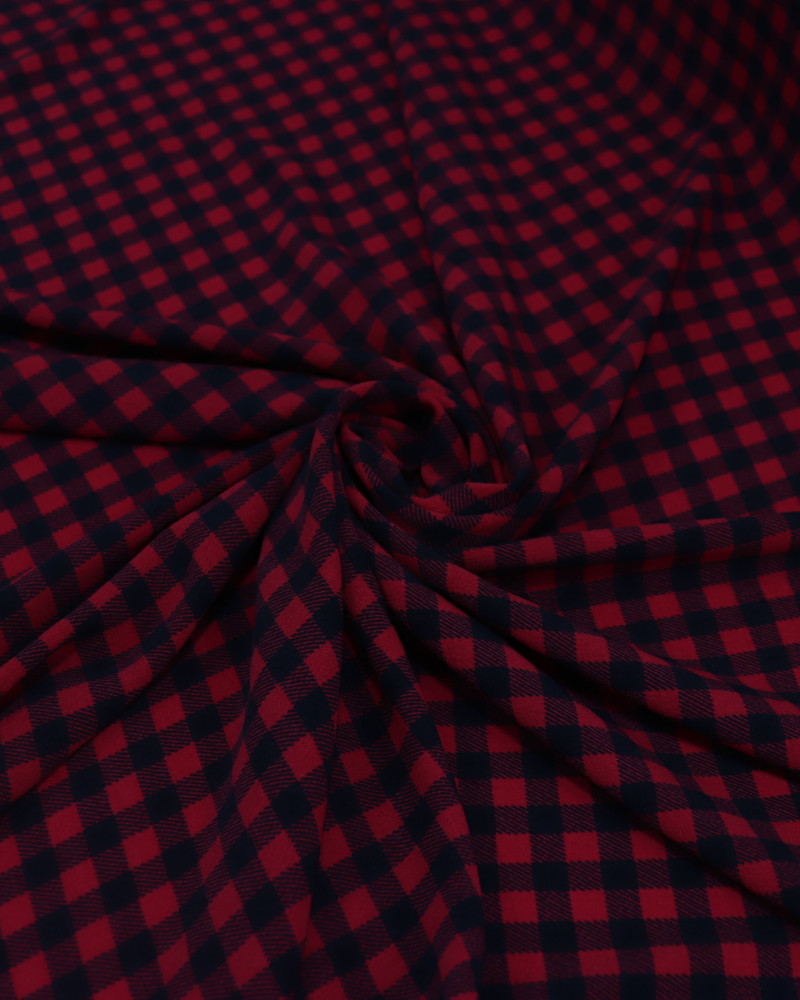 Tecido Crepe Koshibo Quadriculado Preto e Vermelho