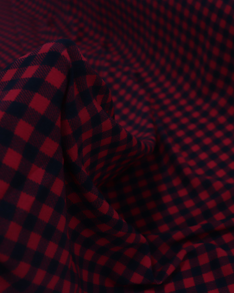 Tecido Crepe Koshibo Quadriculado Preto e Vermelho