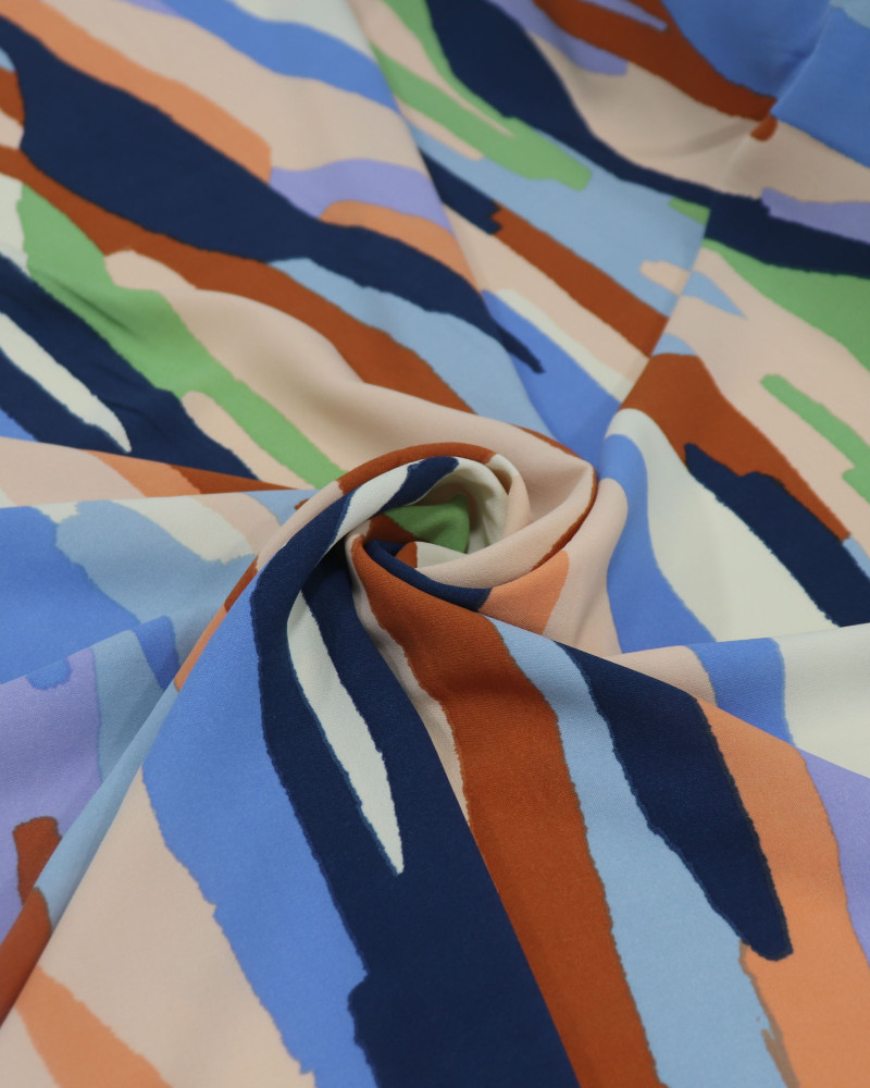 Tecido Crepe Koshibo Pintura Abstrata Tons Frios