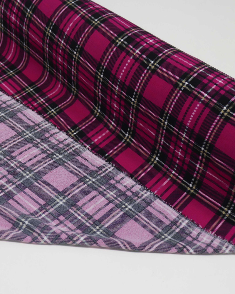 Tecido Crepe Koshibo Quadriculado Duplo Preto, Amarelo e Rosa Flux