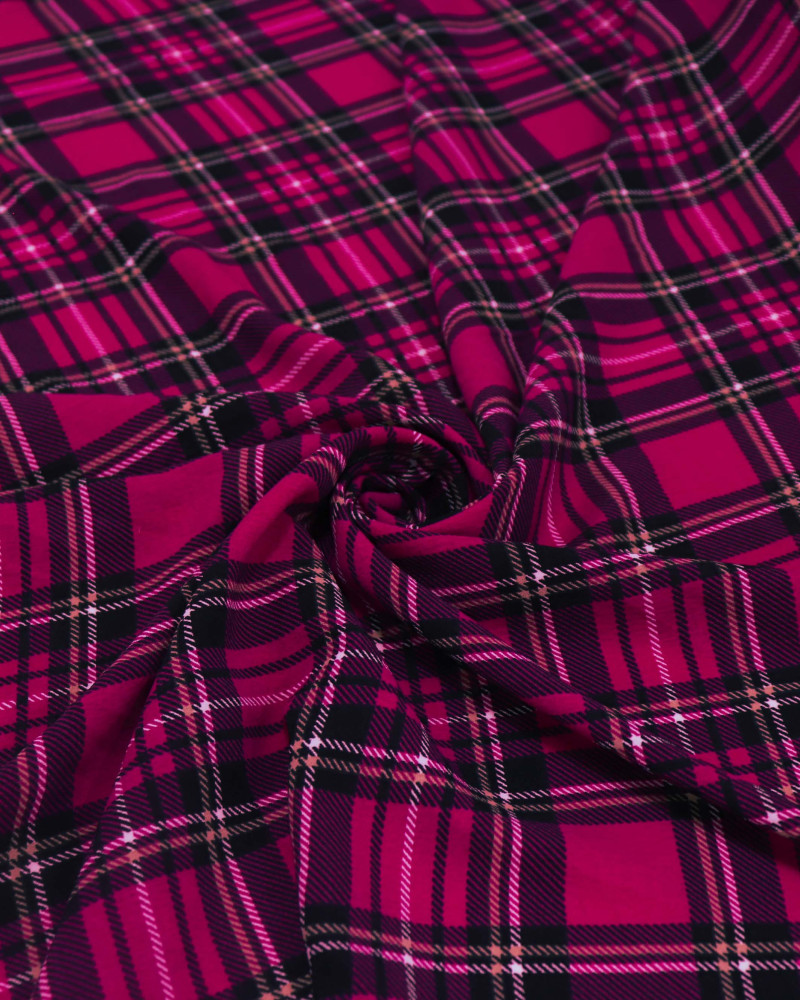 Tecido Crepe Koshibo Quadriculado Duplo Preto, Amarelo e Rosa Flux