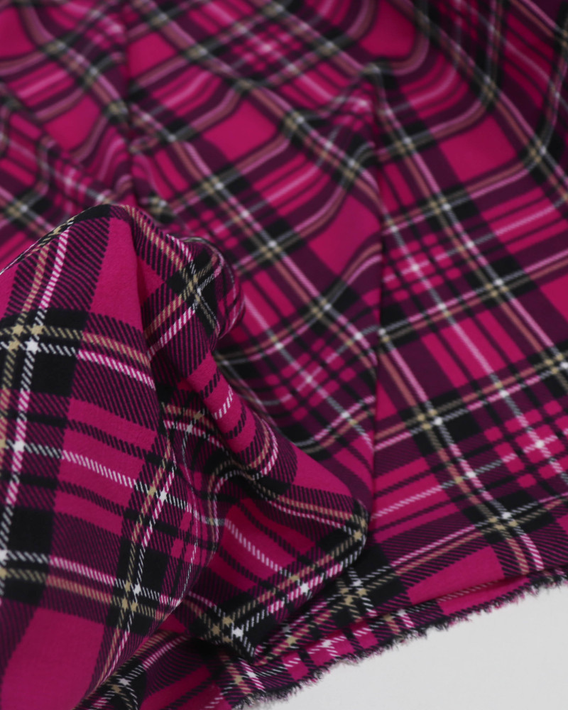 Tecido Crepe Koshibo Quadriculado Duplo Preto, Amarelo e Rosa Flux