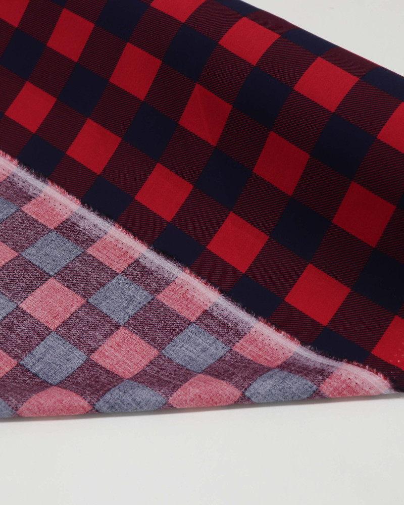 Tecido Viscose Quadriculado Azul Marinho e Vermelho