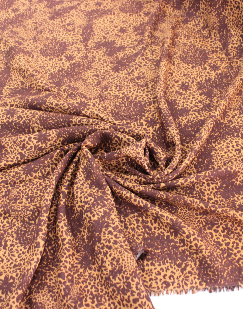 Tecido Viscose Texturizada Animal Print e Floral Tons de Marrom