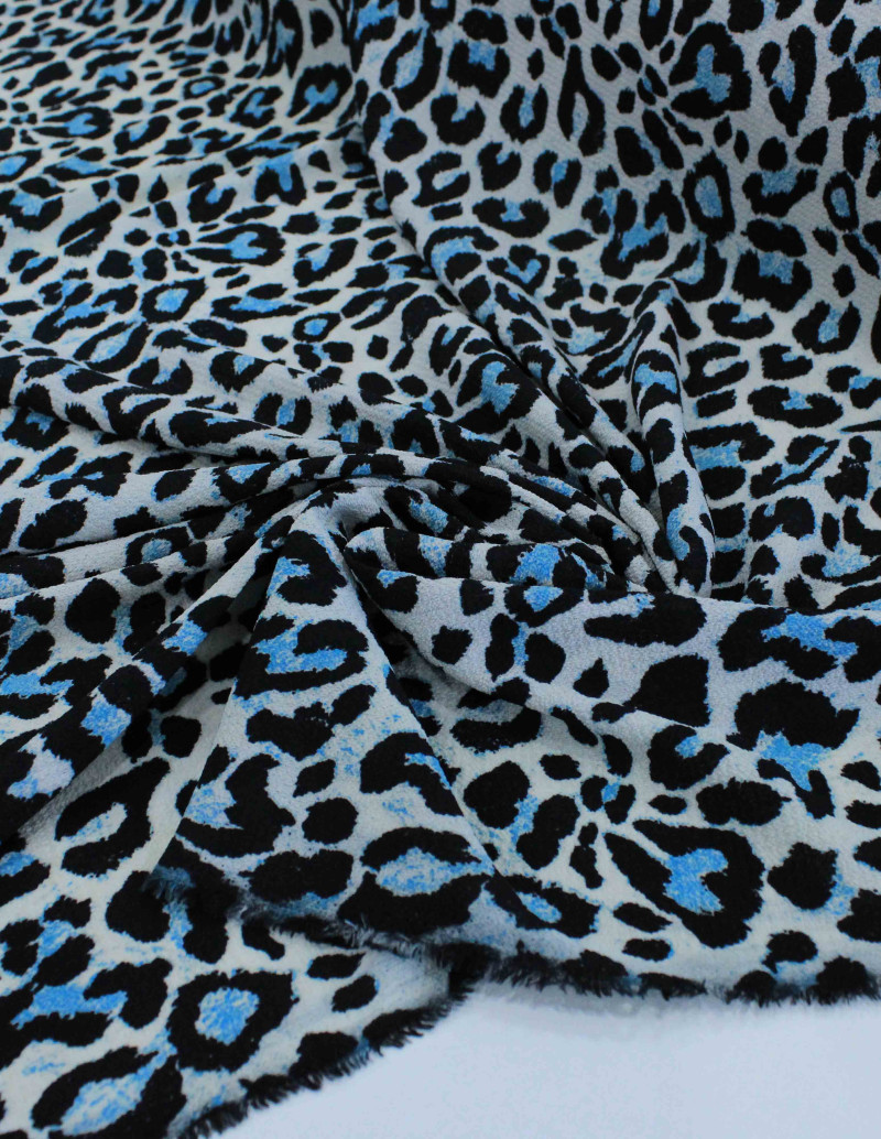 Tecido Crepe Bubble com Elastano Animal Print Azul