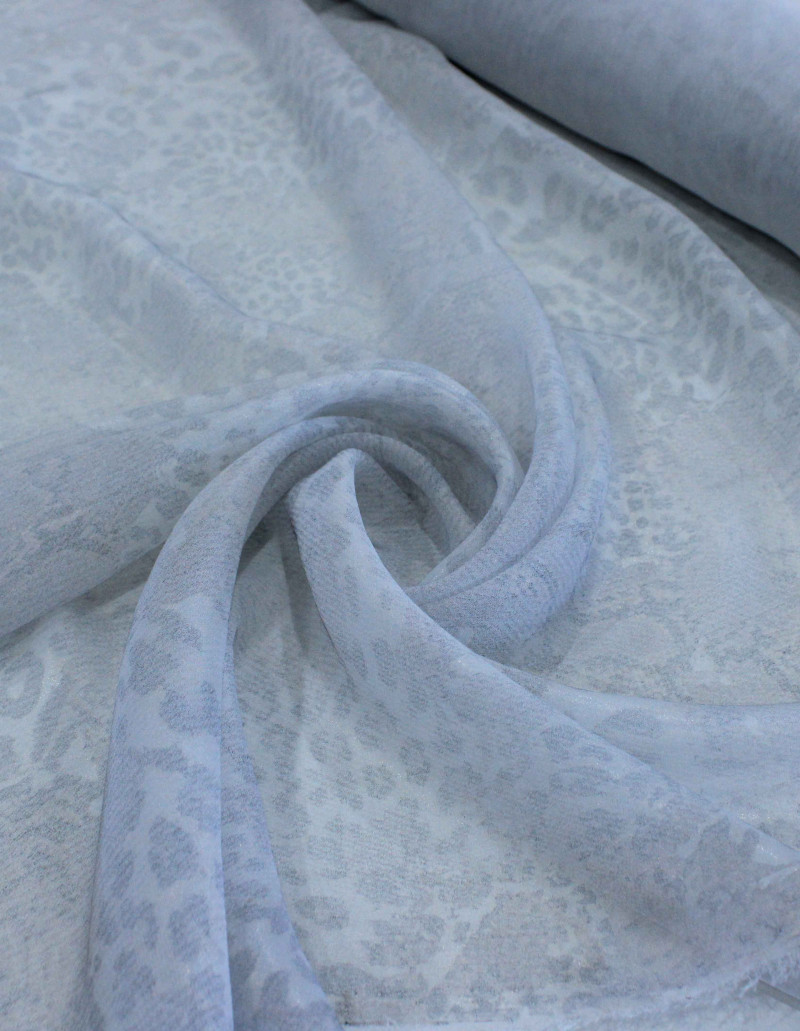 Tecido Crepe Chiffon com Foil Animal Print Cinza Prata