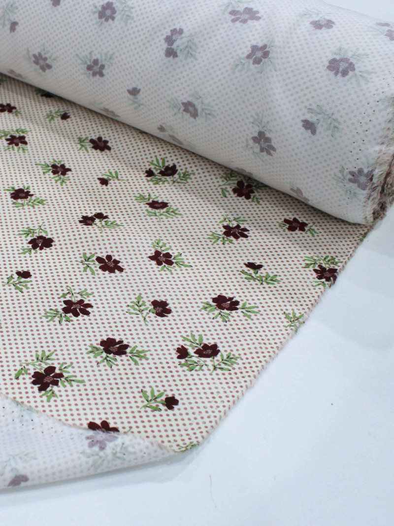 Tecido Viscose Premium Micro Poá e Floral Tons de Rosa
