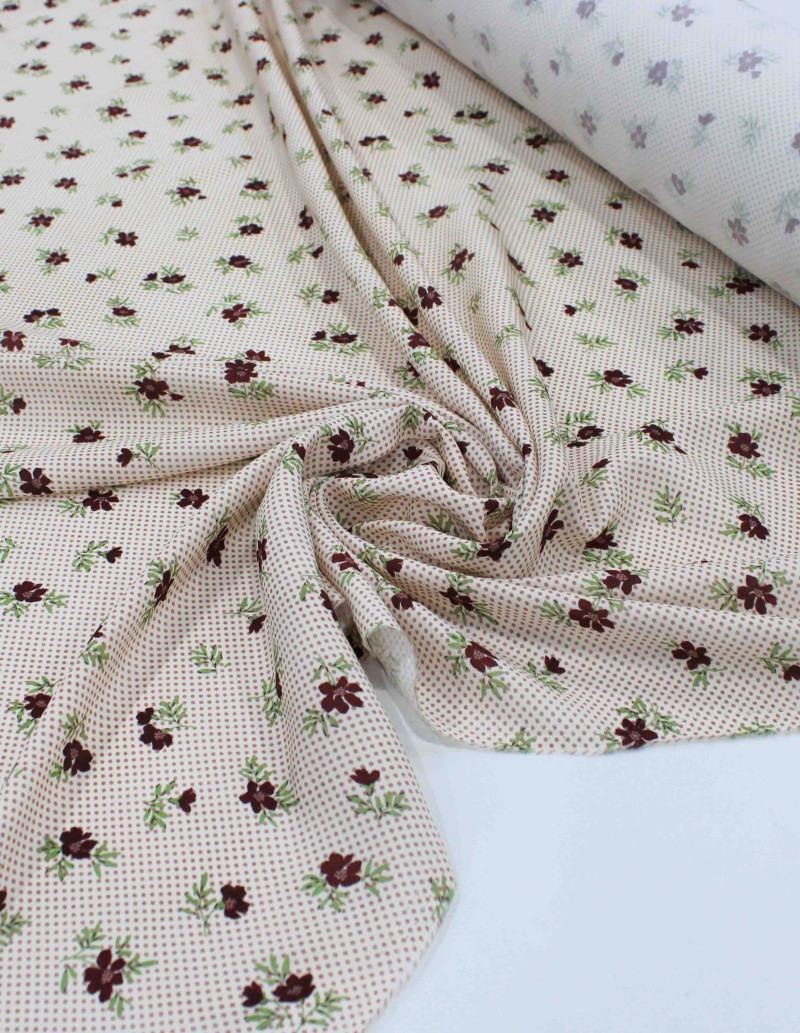 Tecido Viscose Premium Micro Poá e Floral Tons de Rosa