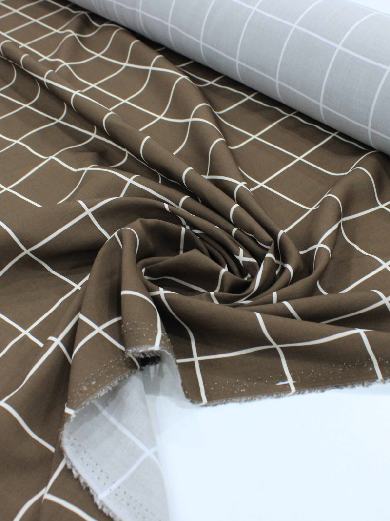 Tecido Viscose Premium Quadriculado Marrom e Creme