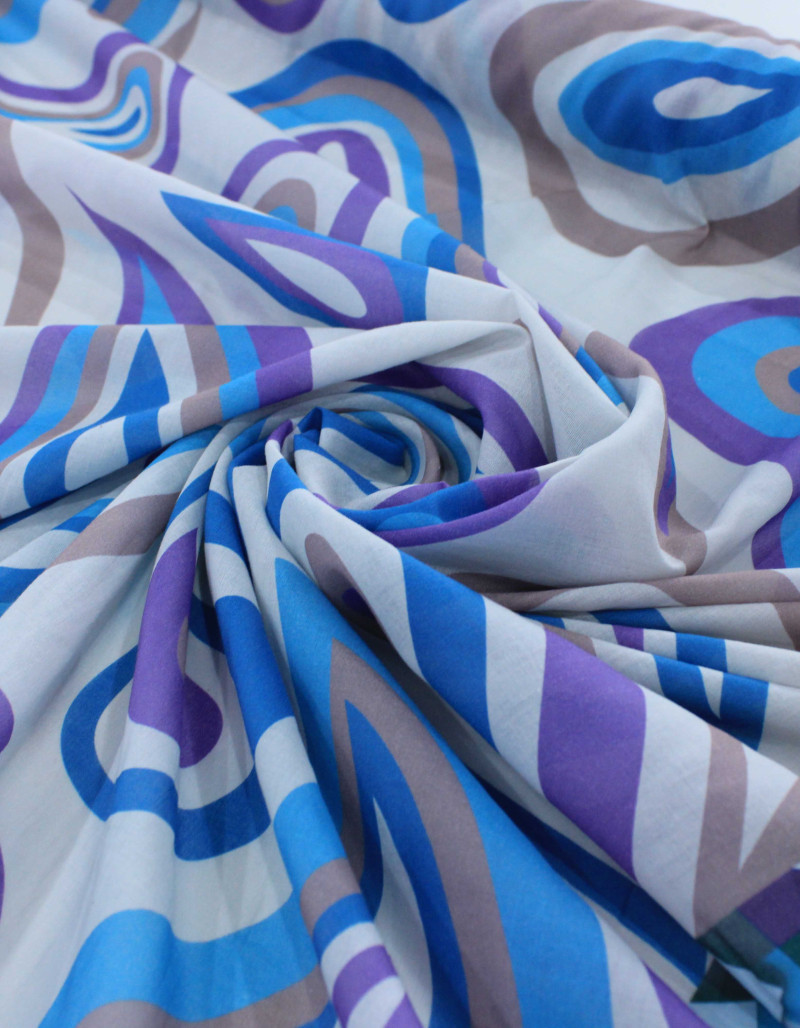 Tecido Cambraia de Algodão Italiano Macro Pingos Tons de Azul e Roxo