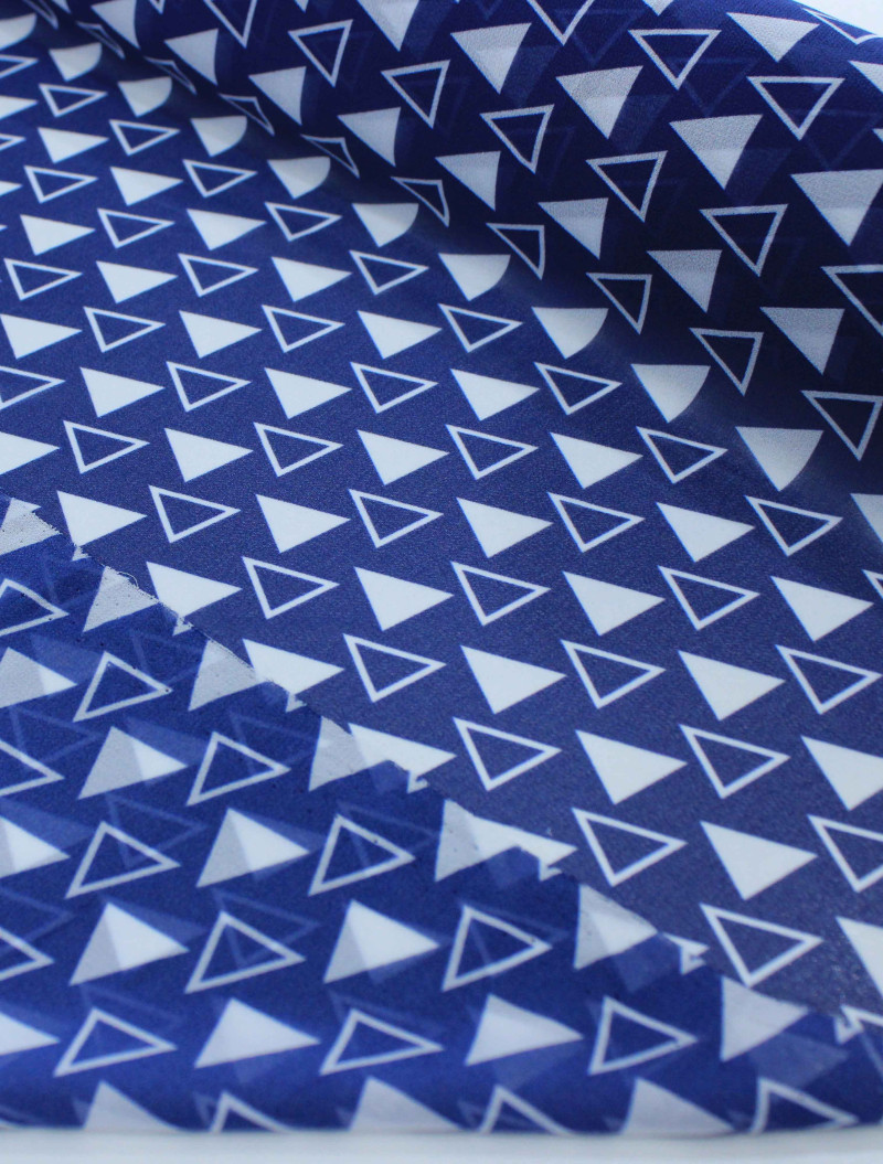 Tecido Crepe Chiffon Italiano Micro Triângulos Azul Marinho
