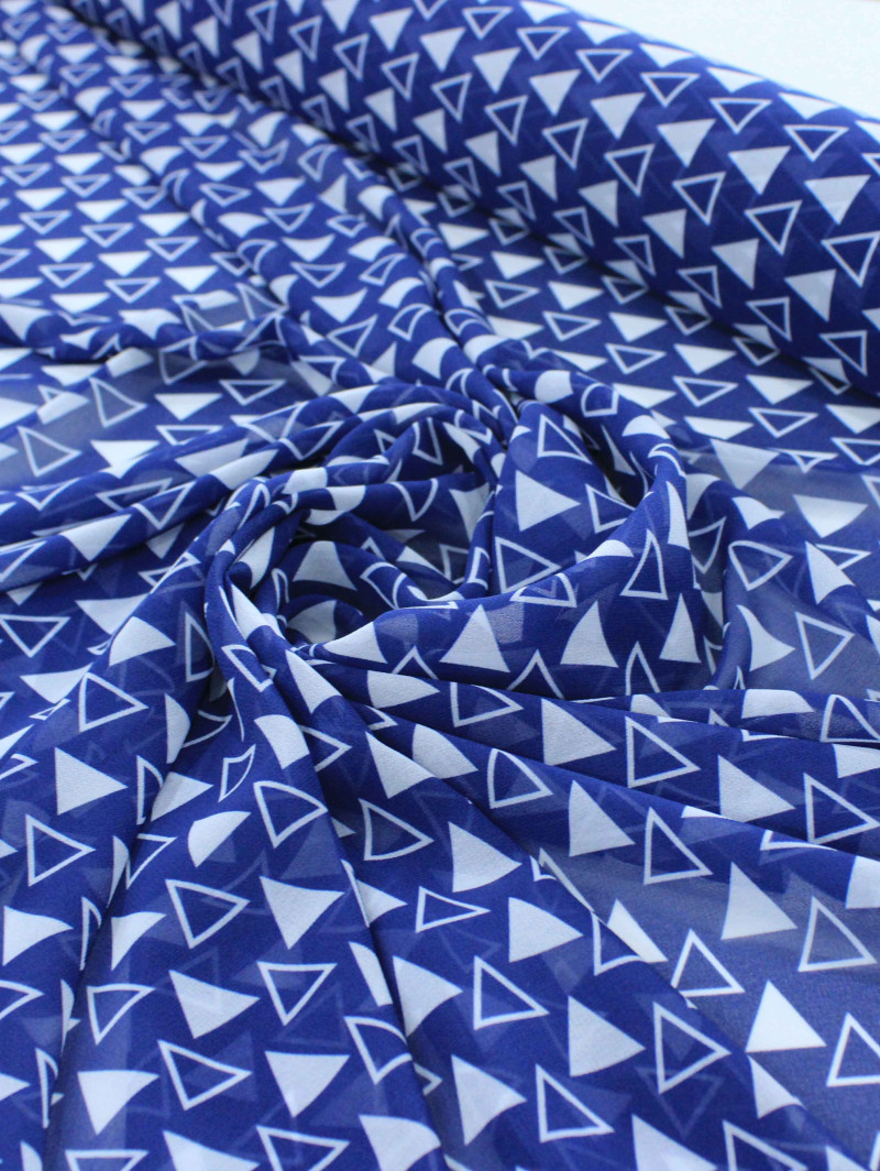 Tecido Crepe Chiffon Italiano Micro Triângulos Azul Marinho