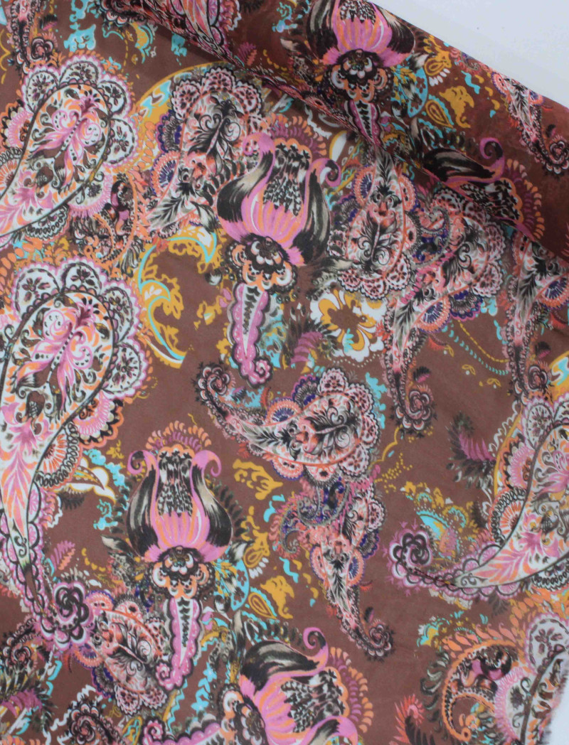 Tecido Crepe Chiffon Italiano Macro Cashmere Rosa e Marrom