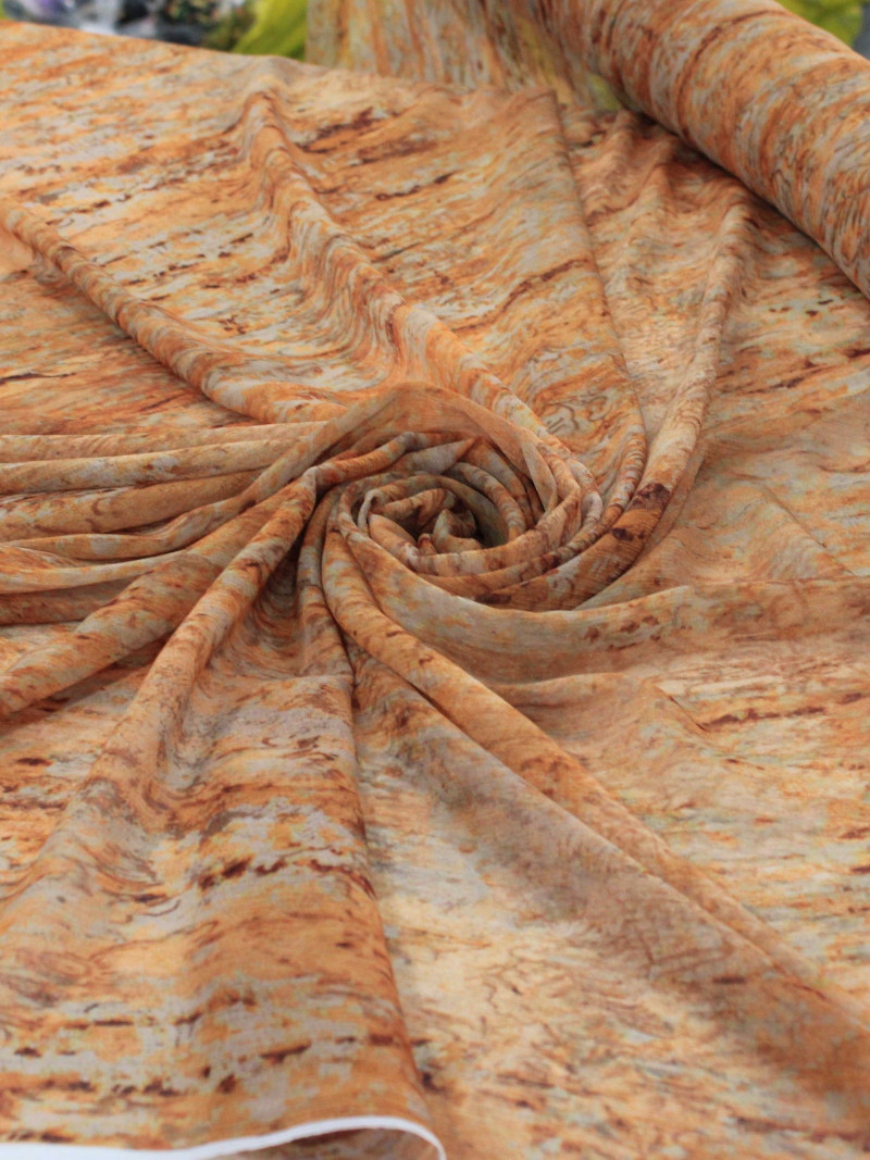 Tecido Crepe Chiffon Italiano Arte Abstrata Tons Terrosos