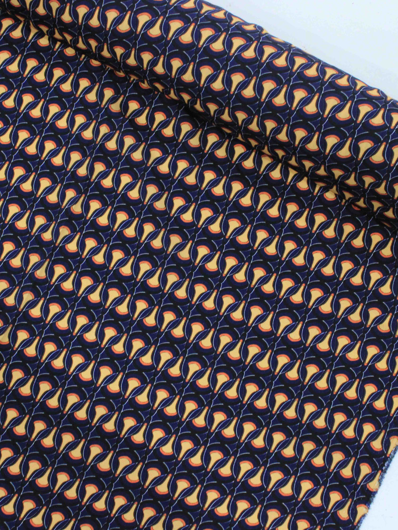 Tecido Crepe Italiano Arcos Amarelo e Azul