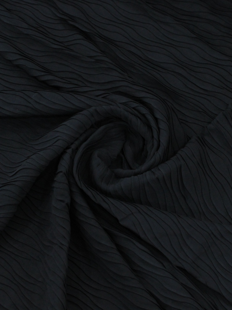 Tecido Crepe Plissado Ondas Preto