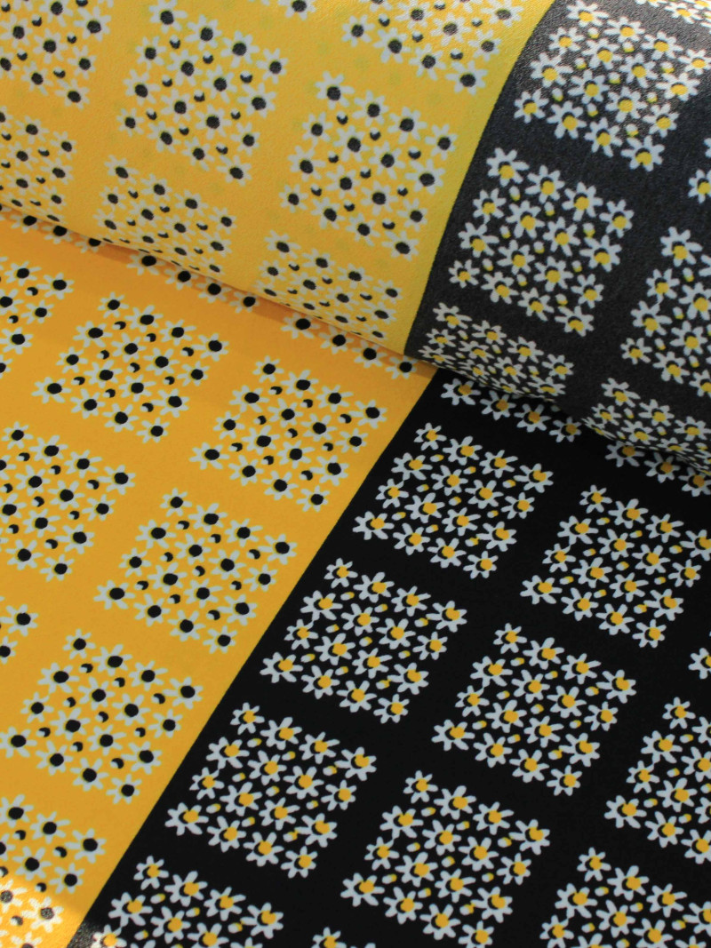 Tecido Crepe GGT Geométrico Amarelo e Preto