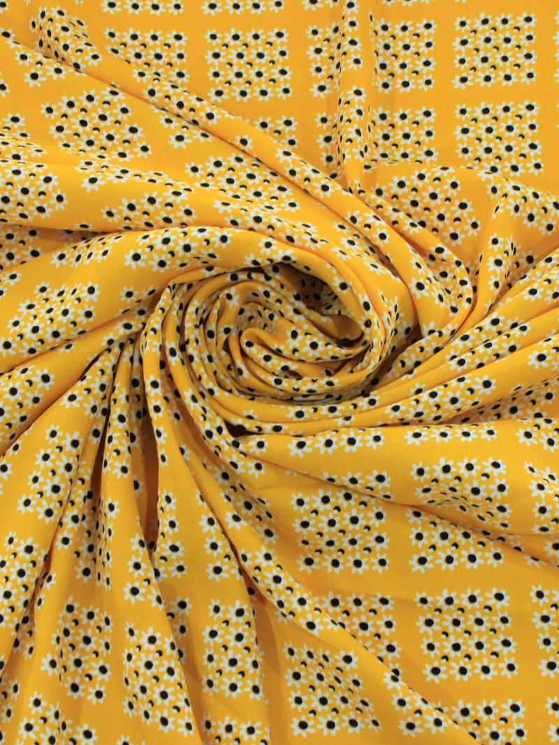 Tecido Crepe GGT Geométrico Amarelo e Preto