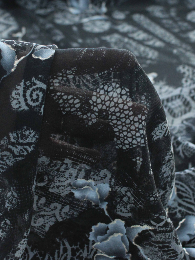 Tecido Crepe Chiffon Mix Animal Print Preto e Cinza