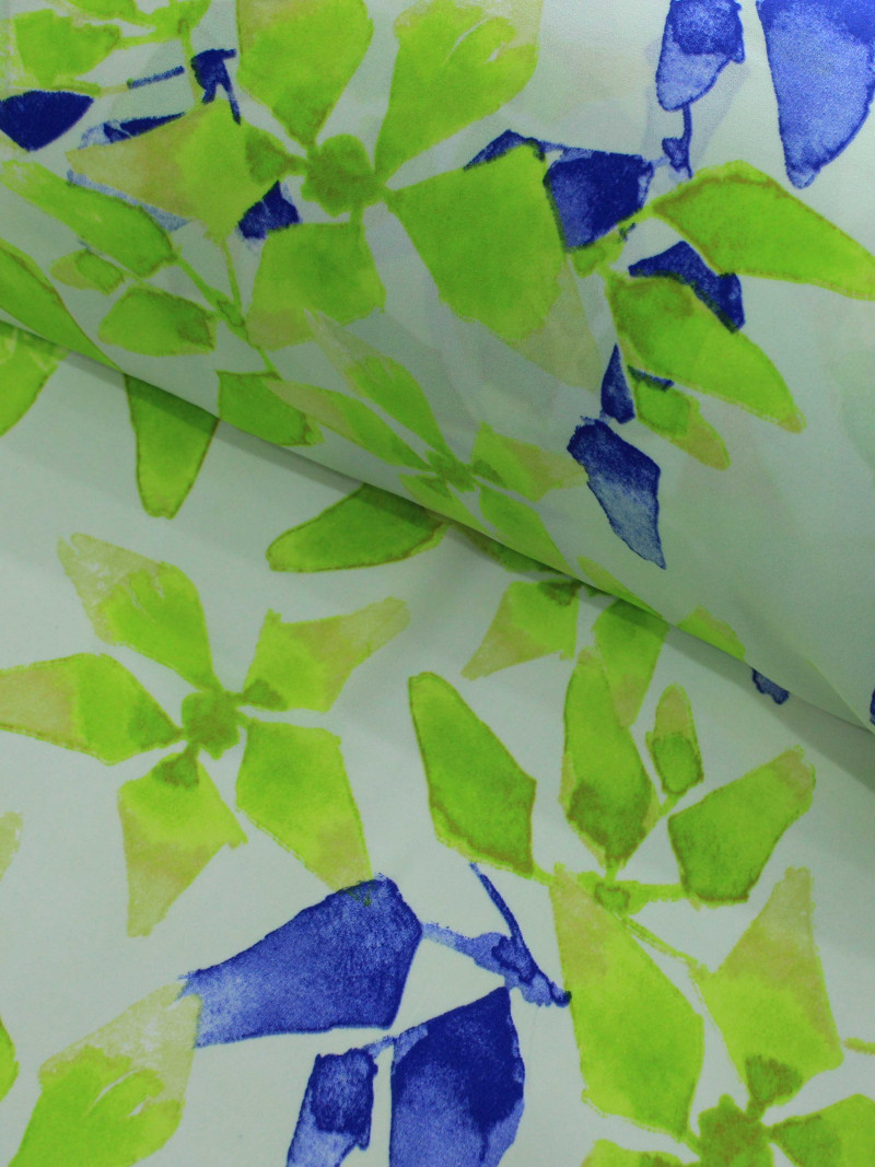 Tecido Crepe GGT Flores Abstratas Verde e Azul