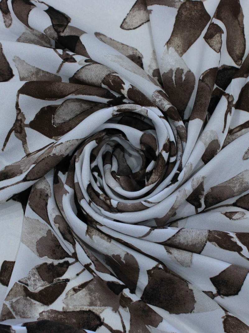 Tecido Crepe GGT Folhas Abstratas Branco e Marrom