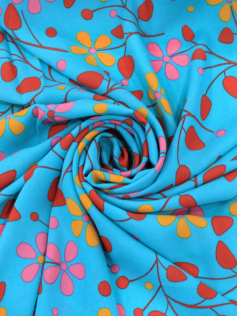 Tecido Crepe GGT Floral Tons Quentes e Azul