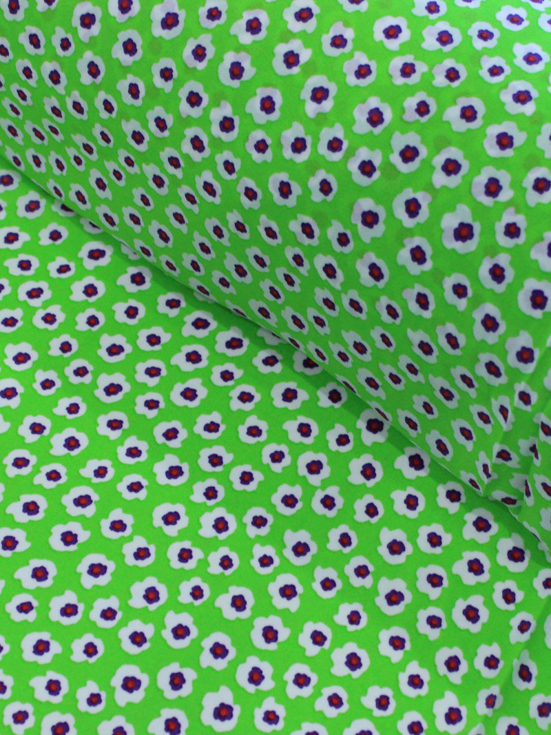 Tecido Crepe GGT Micro Floral Verde e Branco
