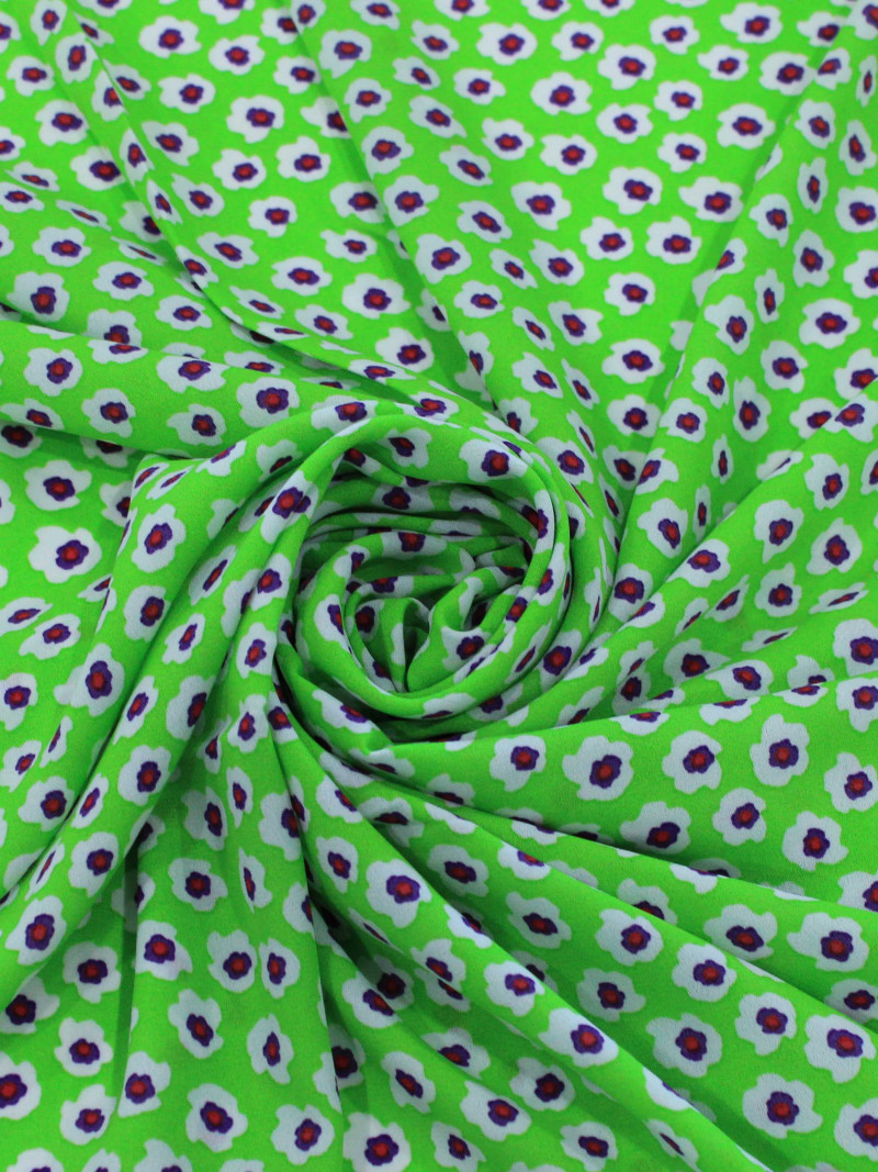Tecido Crepe GGT Micro Floral Verde e Branco