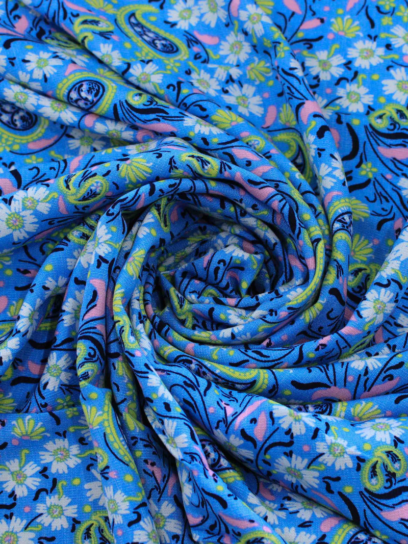 Tecido Viscose Texturizada Cashmere Azul Rosa e Verde