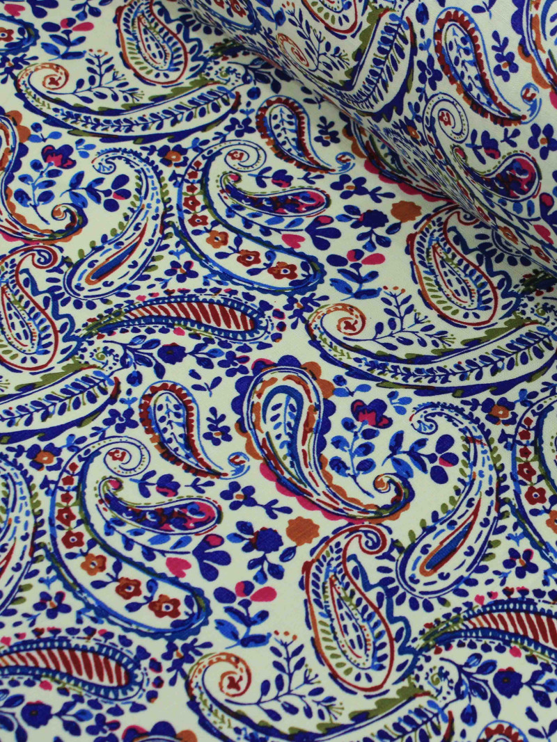 Tecido Viscose Macro Cashmere Azul Marrom e Bege