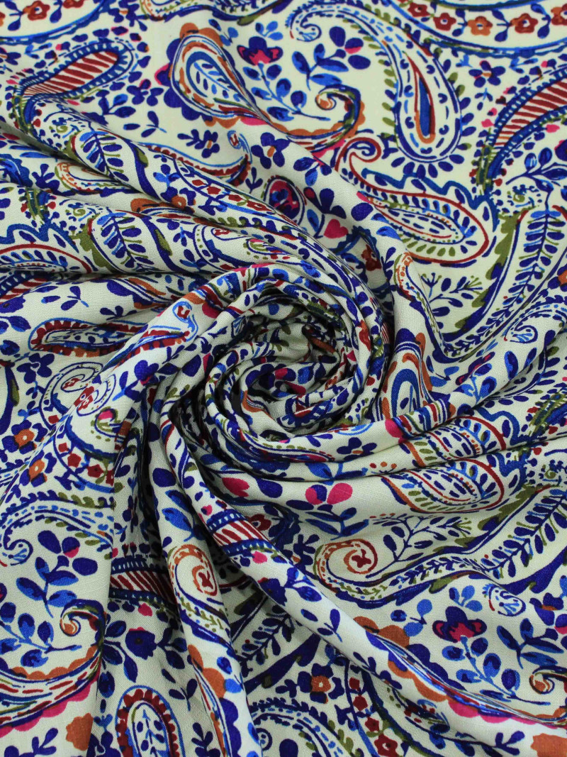 Tecido Viscose Macro Cashmere Azul Marrom e Bege