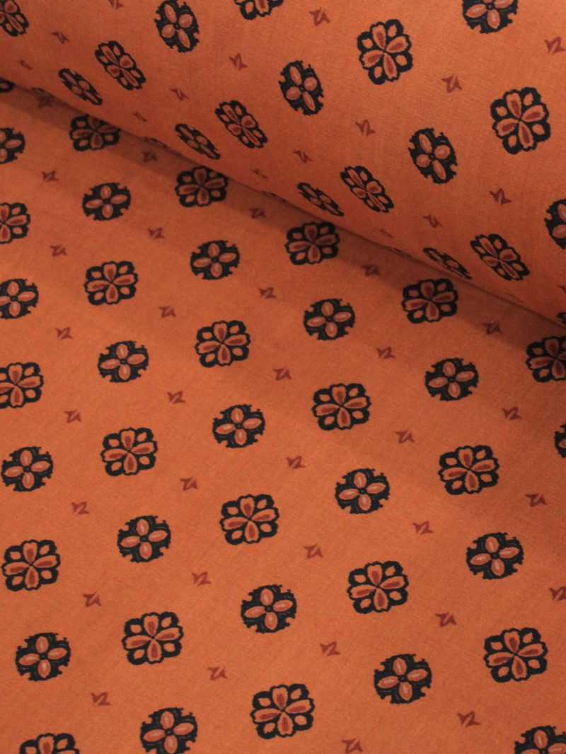 Tecido Viscose Porcelana Retro Preto e Terracota