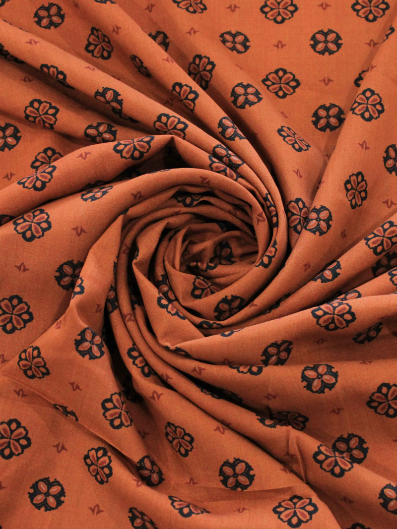Tecido Viscose Porcelana Retro Preto e Terracota